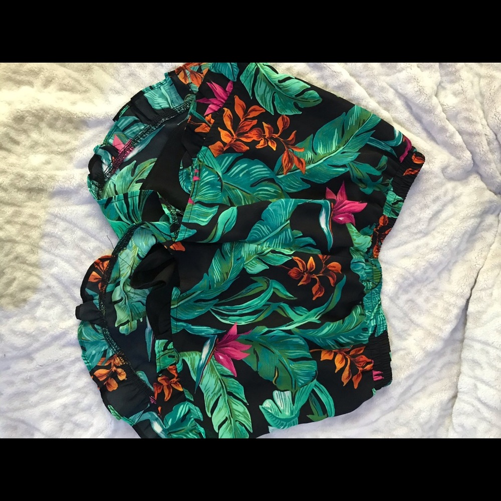 Black and green floral shorts